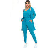 Conjunto Feminino Trio Calça Cintura Alta Regata E Cardigan