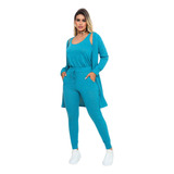 Conjunto Feminino Trio Calça Cintura Alta Regata E Cardigan