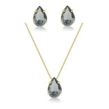 Conjunto Feminino Verde Esmeralda Gota Banhado Ouro 18 K