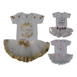 Conjunto Festa Batizado Batismo Roupa Bebê Menina Saia Body