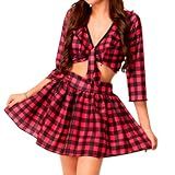 Conjunto Festa Junina Adulto Feminino Country Saia E Camisa Xadrez Vermelho Quadriculado Xadrez G 42 44 