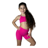 Conjunto Fitness Infantil Feminino Top E Short De Poliamida