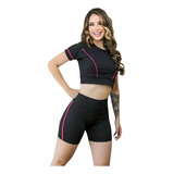 Conjunto Fitness Short E Top Cropped Feminino Roupa Academia