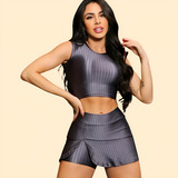Conjunto Fitness Top Cropped Short Tapa Bum Bum Academia