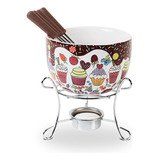 Conjunto Fondue De Cerâmica 7 Peças Brinox Chocolate Queijo