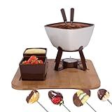 Conjunto Fondue Em Cerâmica Quadrado 8 Peças 300ml Chocolate Queijo 3 Velas
