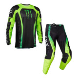 Conjunto Fox 180 Monster Energy Preto Verde Motocross Trilha