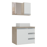 Conjunto Gabinete Banheiro Prisma 60cm Com Tampo Vidro