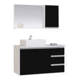 Conjunto Gabinete Banheiro Prisma 80cm Com Tampo Vidro Cor Do Móvel Branco preto