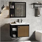 CONJUNTO GABINETE COM ESPELHEIRA E CUBA PARA BANHEIRO 60CM ADONIS PRETO RIPADO