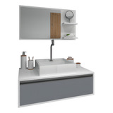 Conjunto Gabinete Para Banheiro Mdf Romanus 80cm Cor Da Pia Branco Cor Do Móvel Cinza