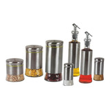 Conjunto Galheteiro 7 Peças Aço Inox Vidro Modelo Decorativo