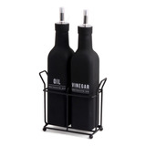 Conjunto Galheteiro De Vidro 300ml 2 Peças Preto C Dosador