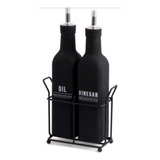 Conjunto Galheteiro De Vidro 300ml 2 Peças Preto Com Dosador