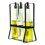 Conjunto Galheteiro De Vidro 370ml Porta Azeite C Suporte