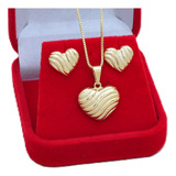 Conjunto Gargantilha Colar E Brinco Coração Banhado Ouro 18k