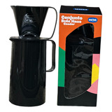 Conjunto Garrafa Térmica Bule Café Chá Gelado Quente Coador Cor Preto