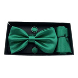 Conjunto Gravata Borboleta abotoadura lenço Verde Bandeira