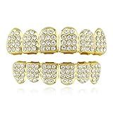 Conjunto Grillz De Ouro 18 K Com 6 Dentes Grillz Hip Hop Joker Diamond Top Bottom Teeth Caps Grillz Metal