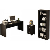 Conjunto Home Office 3 Peças Com 1 Mesa 1 Gaveteiro E 1 Cor Preto