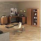 Conjunto Home Office 4 Peças 1 Escrivaninha Com Estante 1 Armário E 1 Balcão Tecno Mobili Amendoa