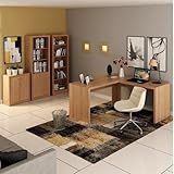 Conjunto Home Office 4 Peças 1 Escrivaninha Em L 2 Estantes E 1 Balcão Tecno Mobili Amendoa