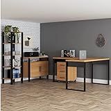 Conjunto Home Office 4 Peças 1 Mesa Em L 1 Gaveteiro 1 Balcão 1 Estante Pradel Móveis Freijó Preto
