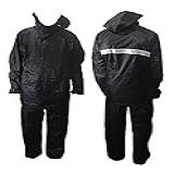 Conjunto Impermeável Para Motociclista- Jaqueta E Calça Em PVC- Preto- Tamanho G- Com Faixa Refletiva