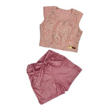 Conjunto Inf Menina Cropped Perola short Cirre Do 1 A 10