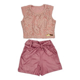 Conjunto Inf Menina Cropped Perola short Cirre Do 2 A 10