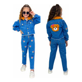 Conjunto Infantil 2 Peça Calça Jeans Bordada Jaqueta Ursinho