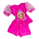 Conjunto Infantil Barbie Short Blusa Brilhante