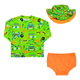 Conjunto Infantil Bebê Proteção Uv 50 Blusa Sunga E Chapéu