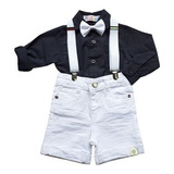 Conjunto Infantil Bermuda Camisa Social Suspensórios Menino