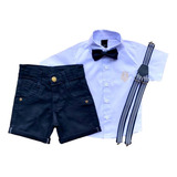 Conjunto Infantil Camisa Social Bermuda Kit Suspensório