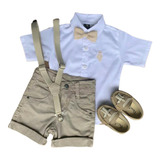 Conjunto Infantil Camisa Social Bermuda Masculina Batizado Casamento Com Sapato