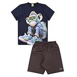 Conjunto Infantil Camiseta Bermuda Masculino Verão Azul Marinho 4