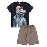 Conjunto Infantil Camiseta Bermuda Masculino Verão Preto 10