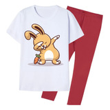 Conjunto Infantil Camiseta Calça Legging Coelho 100 Algodão