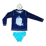 Conjunto Infantil Camiseta Ml E Calcinha Proteção Uva Baleia