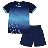 Conjunto Infantil De Malha De Futebol 100 Poliéster Secagem Rápida Manga 1 4 Conjunto De Futebol Com Decote Em V Para Lavar à Máquina Azul 7 8 Anos