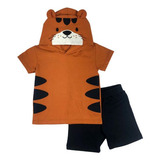 Conjunto Infantil Fantasia Camiseta Tigre 100 Algodão Luxo