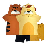 Conjunto Infantil Fantasia Leão Dinossauro Tigre 100 algodão