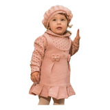 Conjunto Infantil Feminino Vestido Manga Longa Boina Inverno