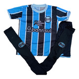 Conjunto Infantil Grêmio Com Meião Uniforme Time De Futebol
