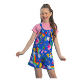 Conjunto Infantil Macacão Jardineira E Blusa Blogueirinha