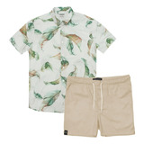 Conjunto Infantil Masculino T-shirt Henley+ Shorts Areia