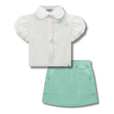 Conjunto Infantil Menina Kukie Blusa Tricoline Short Saia