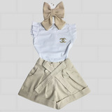 Conjunto Infantil Menina Social Elegante Laço 4a10 Anos f