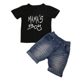 Conjunto Infantil Menino Bermuda Jeans Camiseta Tam 2 4 Anos